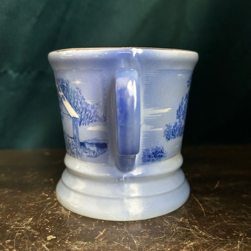 Vintage Currier & Ives The Homestead In Winter Blue Porcelain Shaving Cup Mug - Picture 3 of 7